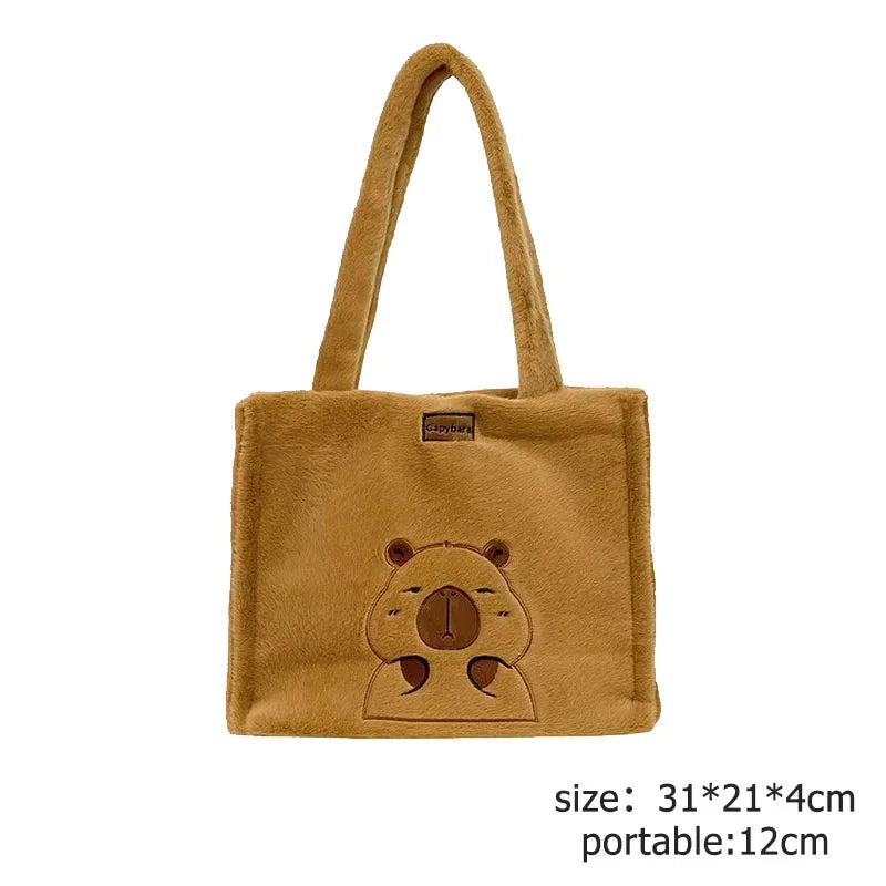Kawaii Capybara Plush Backpack – Women’s Cartoon Crossbody & Large Capacity Tote Bag