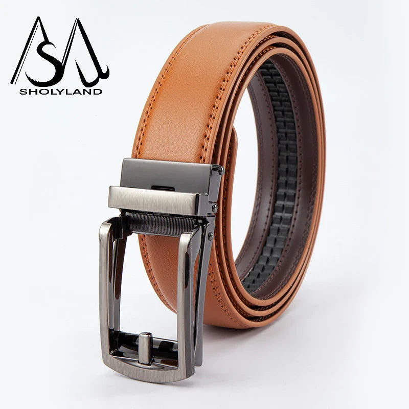 Men’s Classic Leather Belt – Trendy Two-Layer Cowhide with Alloy Automatic Buckle for Business & Casual Wear