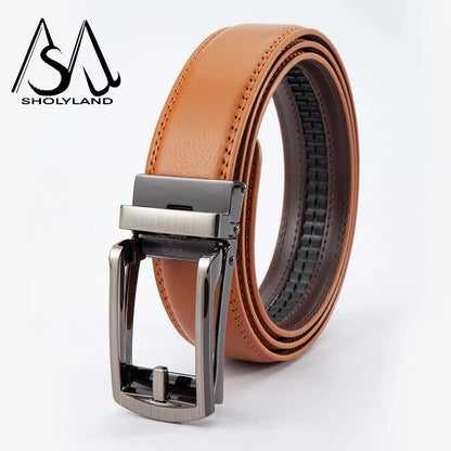 Men’s Classic Leather Belt – Trendy Two-Layer Cowhide with Alloy Automatic Buckle for Business & Casual Wear