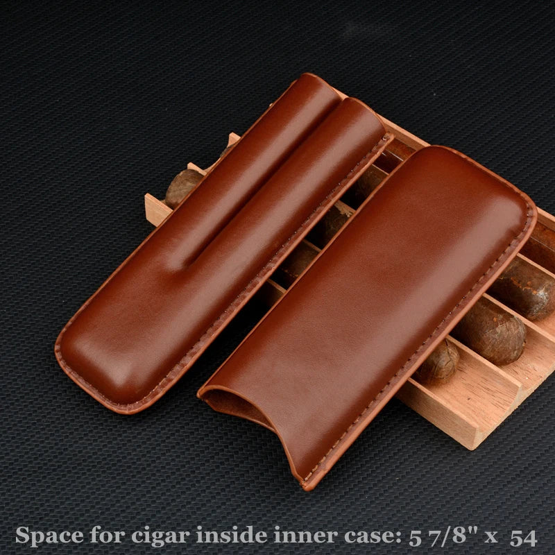 Premium Man-Made Leather Cigar Case - 2 Tube Holder, Mini Travel Humidor Box, Portable Accessory for Cohiba Cigars