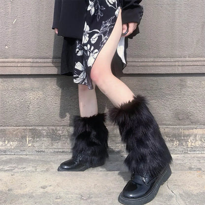 Women’s Faux Fur Leg Warmers – Fall Boot Covers & Stockings, Lolita Punk Harajuku Style Foot Warmers