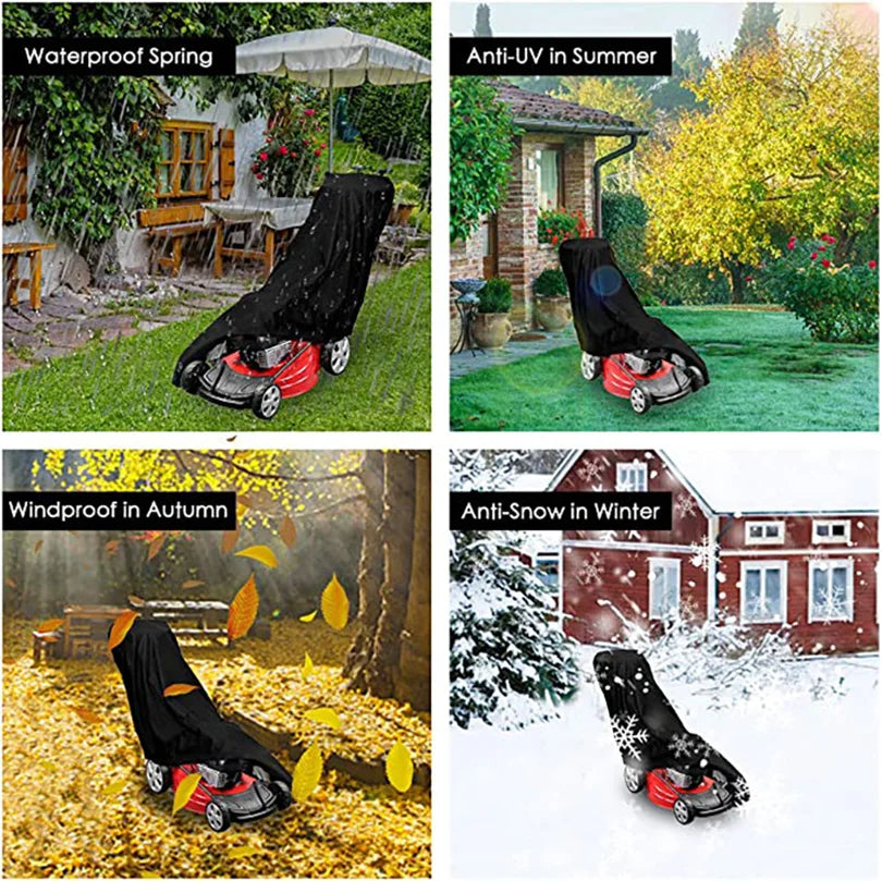 Outdoor Lawn Mower Cover 210D Oxford Cloth – Waterproof UV Resistant Universal Fit with Drawstring, Heavy Duty Black Protection Cover