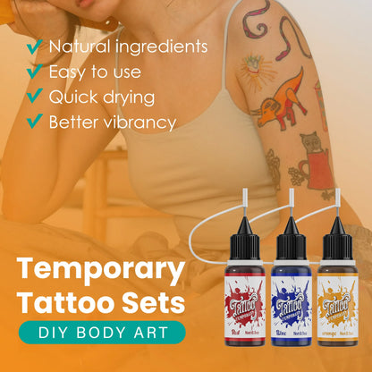 Temporary Tattoo Kit — 7 Mixed Color Pastes with 6 Stencil Designs, Easy-to-Use Henna Semi-Permanent Tattoo Set
