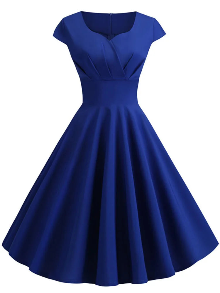 Women’s Pink Summer Dress – V-Neck Vintage Retro Midi Party & Office Dress