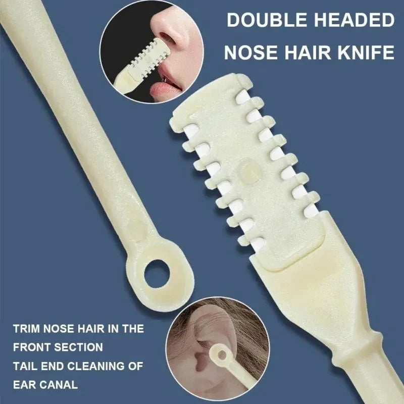 Manual Double Head Nose Hair Trimmer - Painless Portable Nostril Hair Remover & Ear Brow Grooming Tool