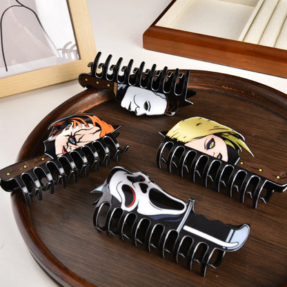 New Horror Series Hair Clips — Acrylic Claw Clips with Clown, Crab, and Shark Designs, Halloween Hair Accessories for Women