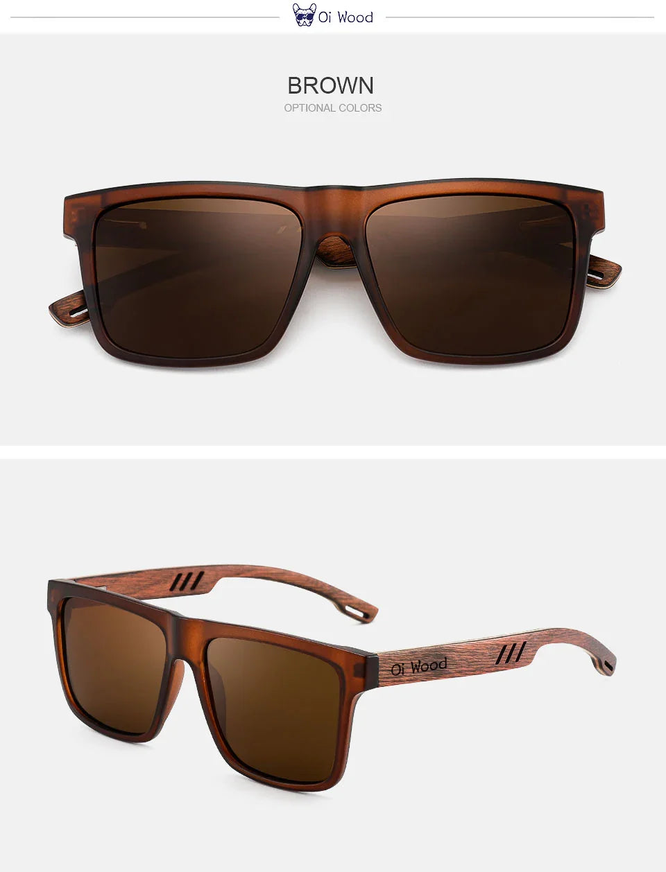 Oi Wood Square Polarized Sunglasses for Men — UV400 Fashion Sport & Driving Sun Glasses