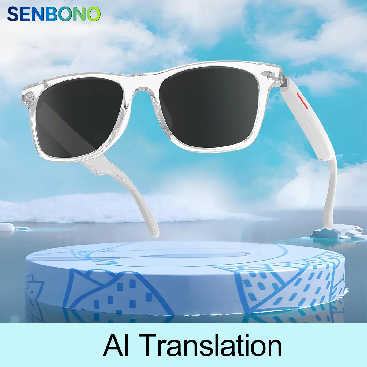 SENBONO Smart AI Translation Glasses – Real-Time Translation in 100+ Languages with Bluetooth Music, Built-in Mic & Speakers