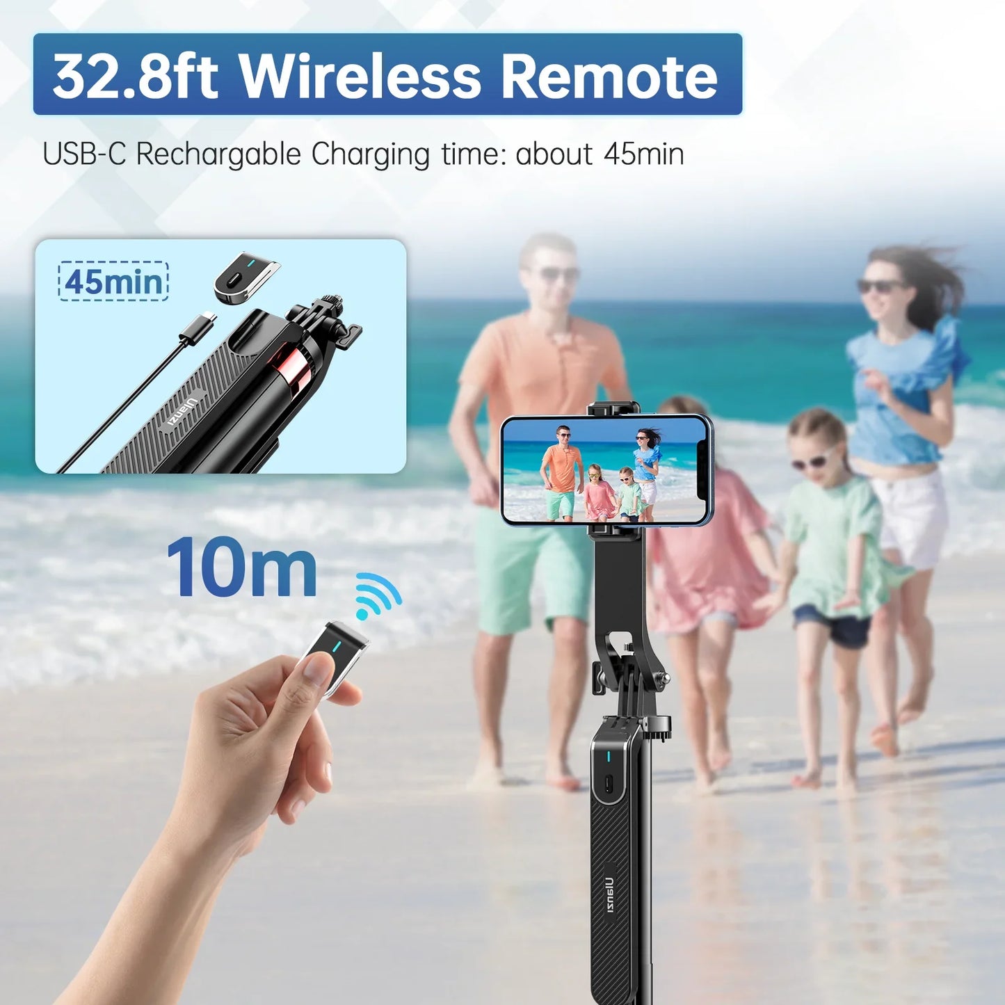 Ulanzi MA09 1.8m Selfie Stick Tripod – Remote Control Tripod for iPhone 16-13 Pro Max & Android with Panoramic Ball Head Holder