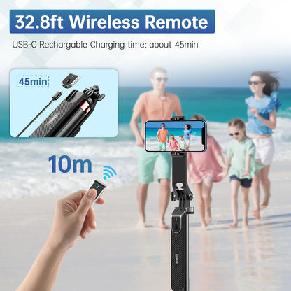 Ulanzi MA09 1.8m Selfie Stick Tripod – Remote Control Tripod for iPhone 16-13 Pro Max & Android with Panoramic Ball Head Holder