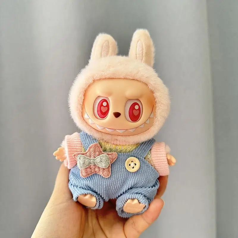 17cm Labubu Doll Clothes — Mini Outfit Accessories for K-Pop EXO I & II Dolls | Sitting Party Overalls Gift