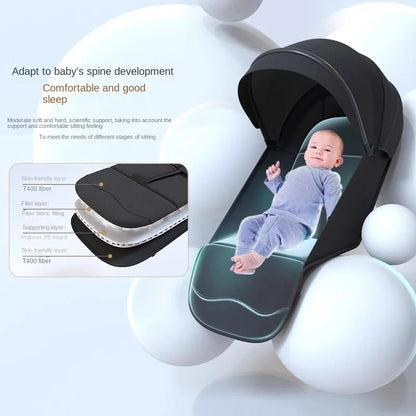 Lightweight Two-Way Baby Stroller — High Landscape, Spine Protection, 4-Wheel Newborn Push Trolley