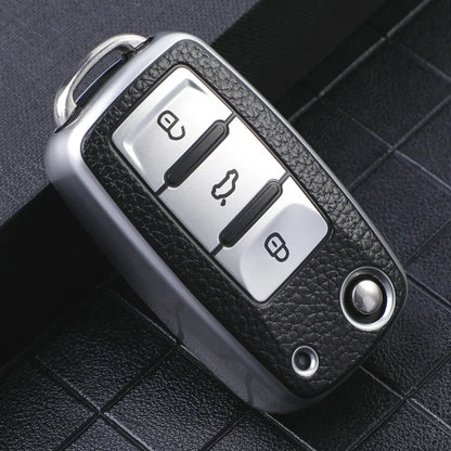 TPU Leather Car Key Case - Compatible with Volkswagen VW Bora, Polo, Tiguan, Jetta, Passat B5 B6 B7, Golf 5 6, Beetle, Skoda Octavia