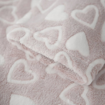 Women's Plush Flannel Bathrobe - Heart Print Fuzzy Long Sleeve Robe with Belt