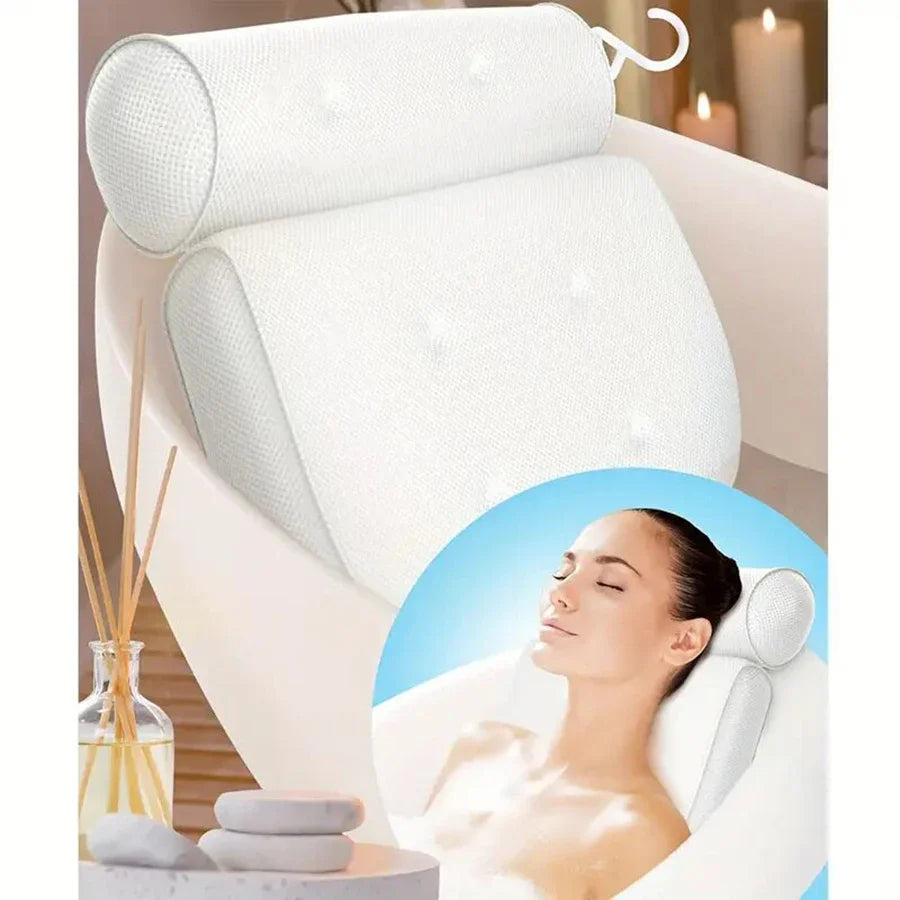 Spa Bathtub Pillow with Anti-Slip Suction Cups – Neck and Back Support for Bathtub and Bathroom Accessory