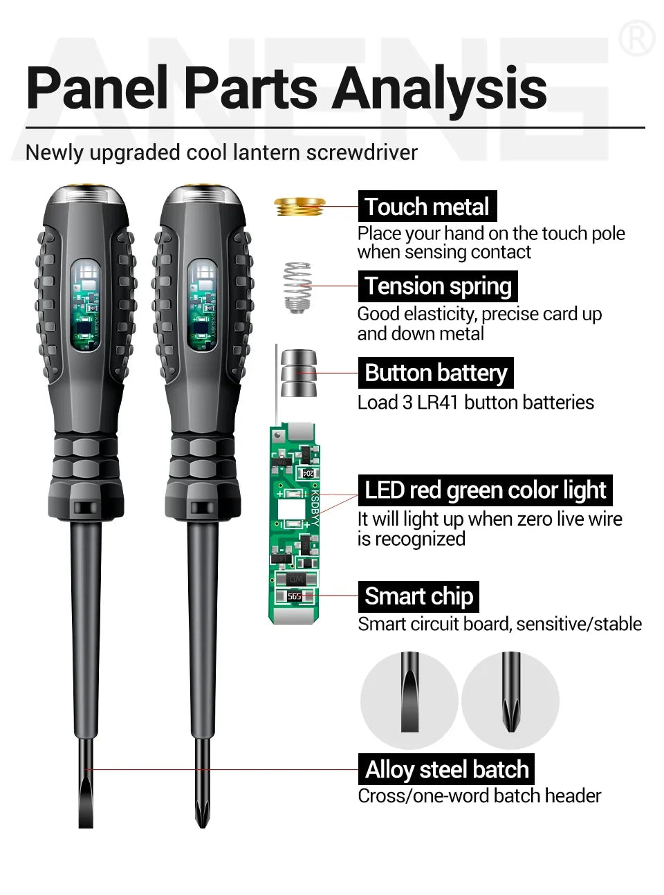 Multifunctional Electrician Test Screwdriver – AC Non-Contact Voltage Tester Pen 70-600V with Red/Green Indicator Lights