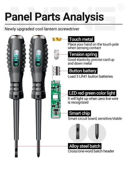 Multifunctional Electrician Test Screwdriver – AC Non-Contact Voltage Tester Pen 70-600V with Red/Green Indicator Lights