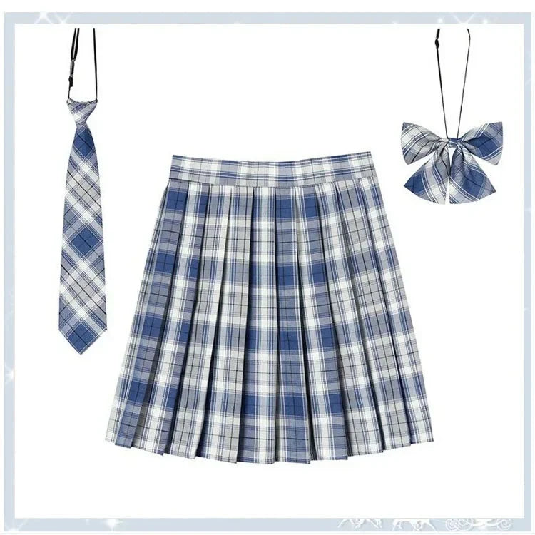 Women’s Plaid Pleated Skirt with Bowtie – XS-5XL Harajuku Preppy Mini Japanese School Uniform, Summer Kawaii Jupe