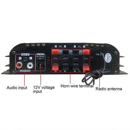 1600W Peak Power HiFi 4-Channel Digital Audio Amplifier – Bluetooth Karaoke Player with FM Radio & Remote Control