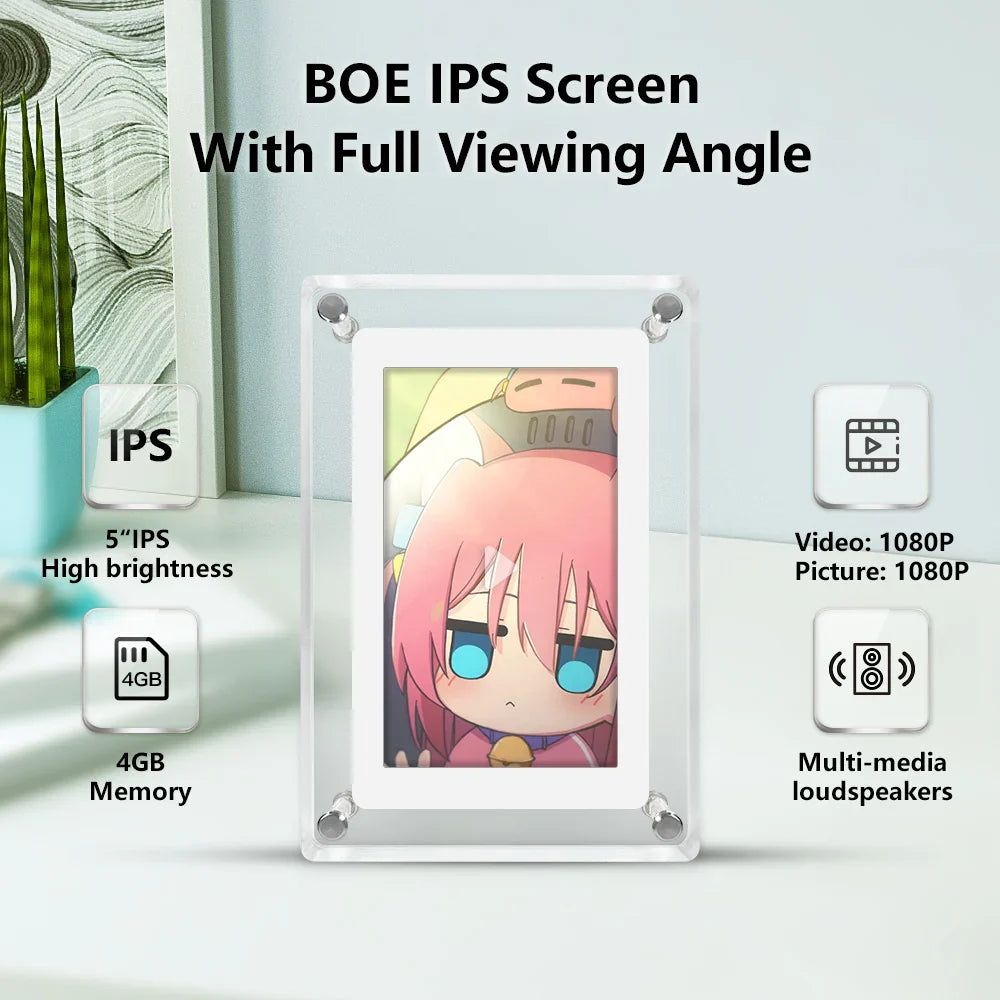 5-Inch Acrylic Digital Photo Frame – Vertical IPS Display, 4GB Memory & 1200mAh Battery Portable Picture Frame