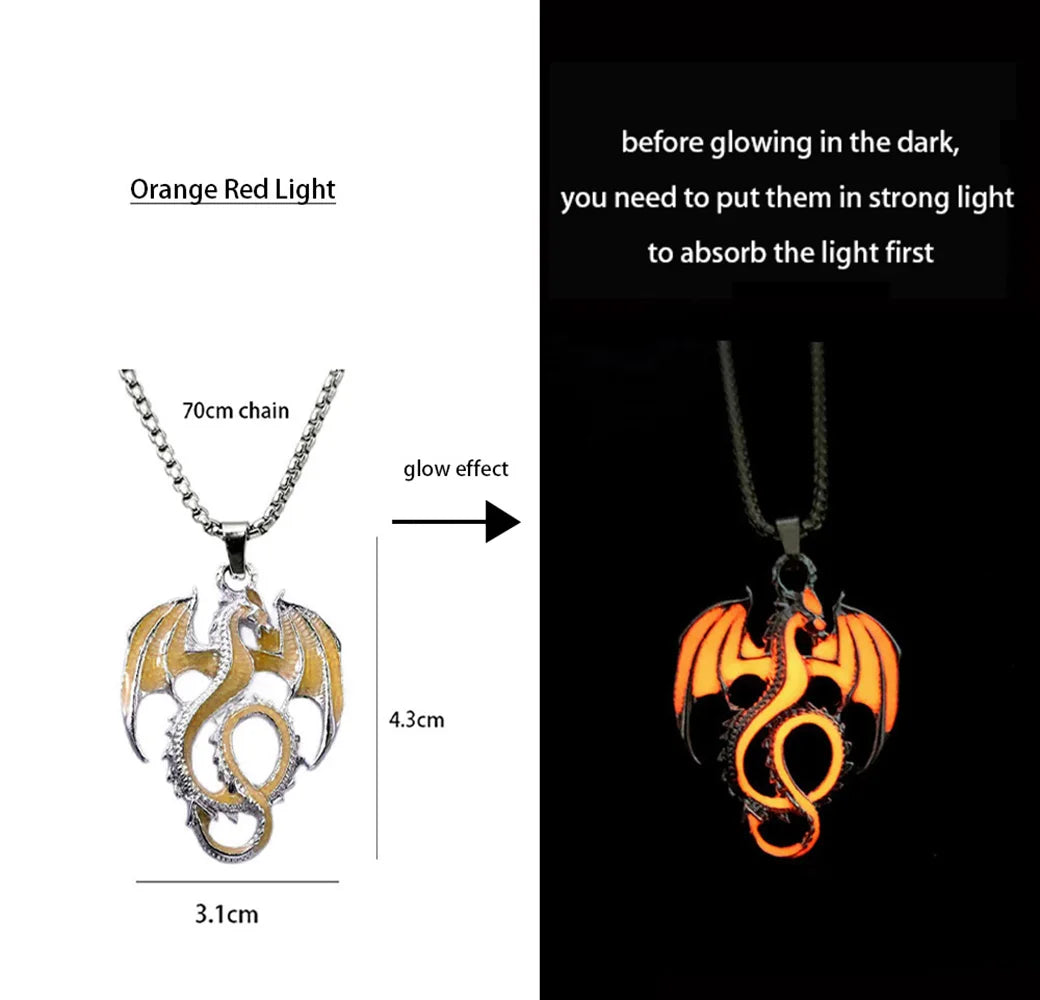 Hip-Hop Rock Dragon Necklace – Stainless Steel Chain with Luminous Alloy Pendant, Glow-in-the-Dark Night Dance Jewelry