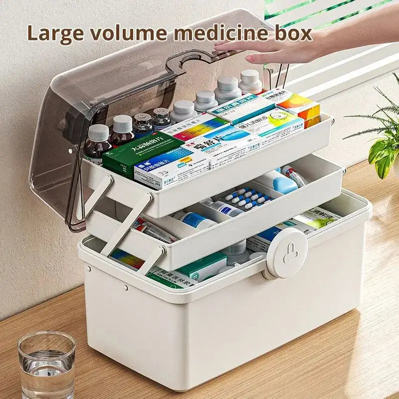 White Large Capacity Medicine Box – Multi-Layer Storage Organizer for Home Medicine Management