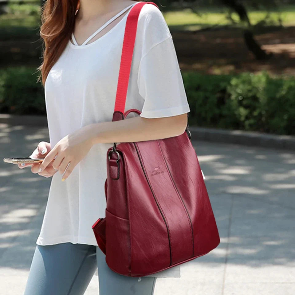 Anti-Theft Leather Backpack for Women - Vintage Shoulder Bag, High Capacity Travel and School Backpack, Mochila Feminina