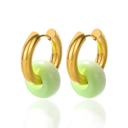 Leopard Bead Opal Stainless Steel Hoop Earrings — Gold Color, Anti-Fading Wedding & Prom Jewelry for Women, Gift Accessory