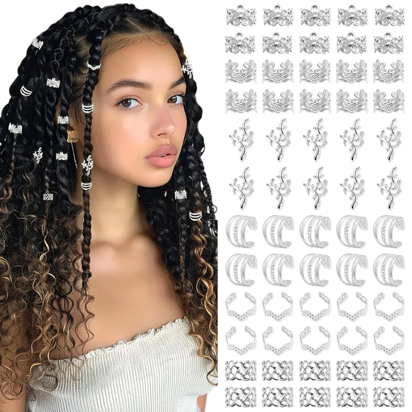 60PCS Gold Hair Jewelry for Braids — Metal Loc Clips, Dreadlock Accessories & Hair Decorations for Women