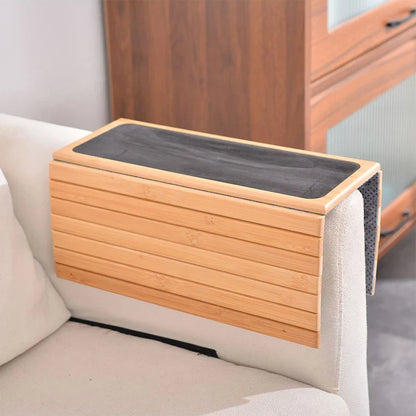 Bamboo Couch Cup Holder – Anti-Slip Foldable Sofa Armrest Tray for Cups, Snacks & Remote Control   1/2