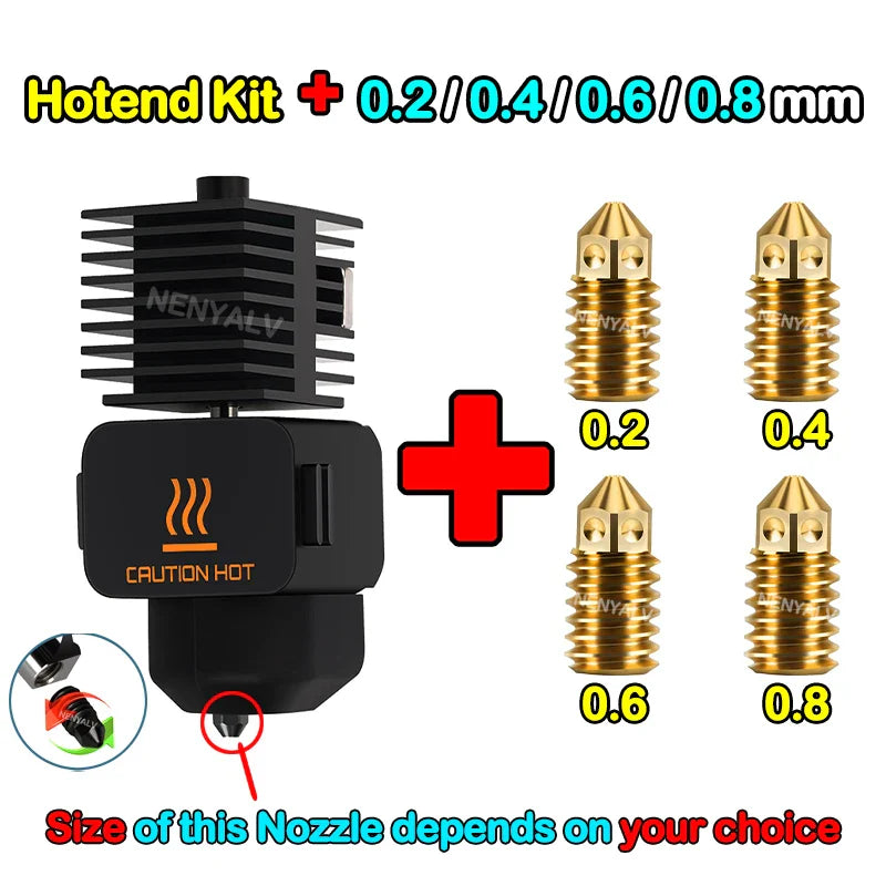 Bambu Lab A1 Mini Hotend Kit – 0.2/0.4/0.6/0.8mm Hardened Steel Nozzle Replacement for A1 3D Printer