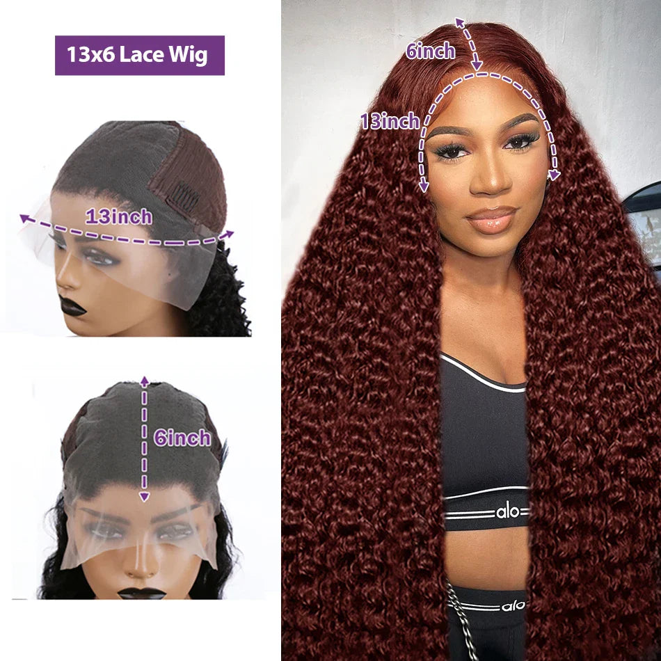 30–40 Inch Reddish Brown Human Hair Wig – 13x6/13x4/13x7 HD Lace Frontal, 250% Density Colored Deep Wave Curly Wig