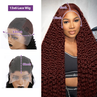 30–40 Inch Reddish Brown Human Hair Wig – 13x6/13x4/13x7 HD Lace Frontal, 250% Density Colored Deep Wave Curly Wig