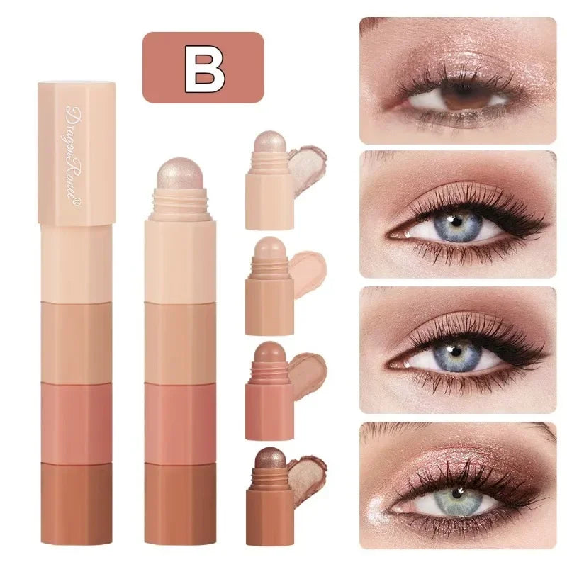 5-in-1 Eyeshadow Pencil Kit – Velvet Matte, Pigment, Shimmer & Highlight Makeup Combination in Pink & Brown Mini Eye Shadow Pen