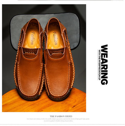 Handmade Leather Men’s Loafers – Casual Slip-On Flats, Comfortable Outdoor Walking Shoes