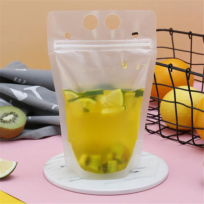 50PCS Frosted Disposable Plastic Liquid Bags with Straw - Sealable Pouches for Juice, Coffee, and Drinks - Perfect for Parties