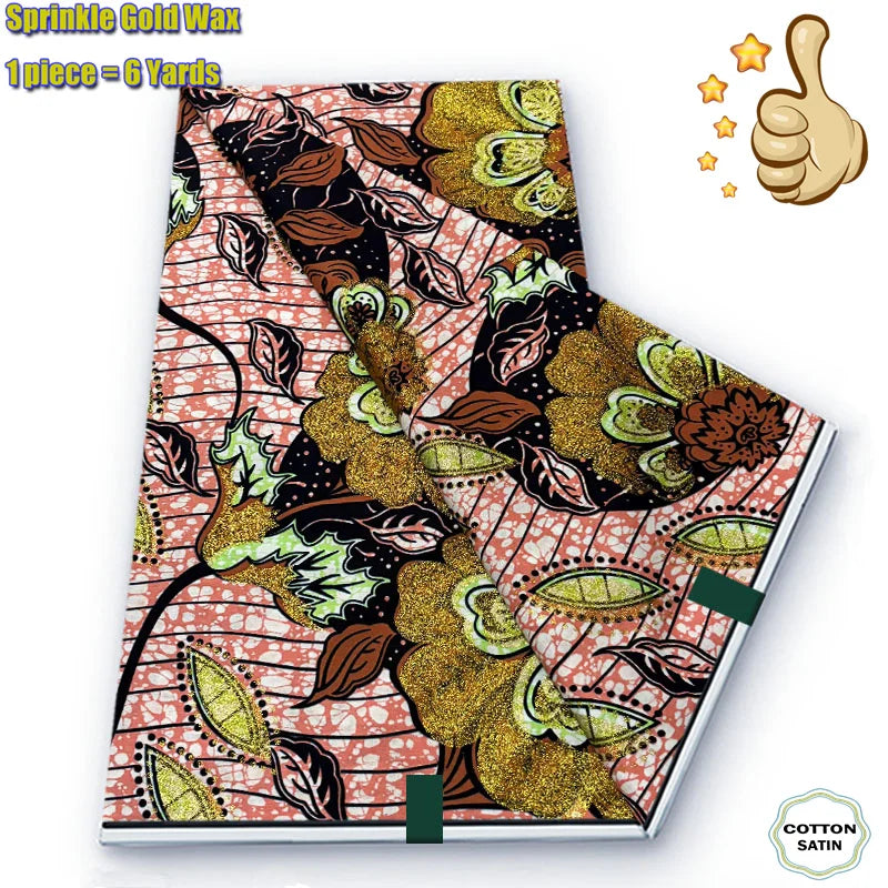2026 African Real Wax Fabric - 100% Cotton Ankara Glitter Gold Print Batik Pagne for Women’s Fashion & Sewing