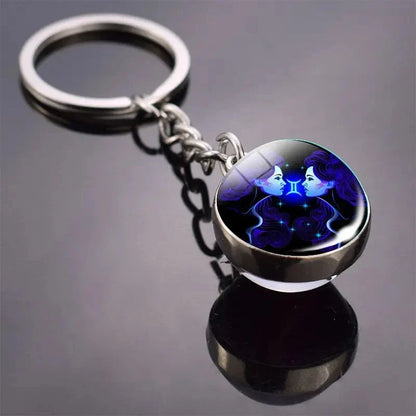 S12 Constellation Keychain – Luminous Double-Sided Zodiac Glass Ball Pendant for Men & Women