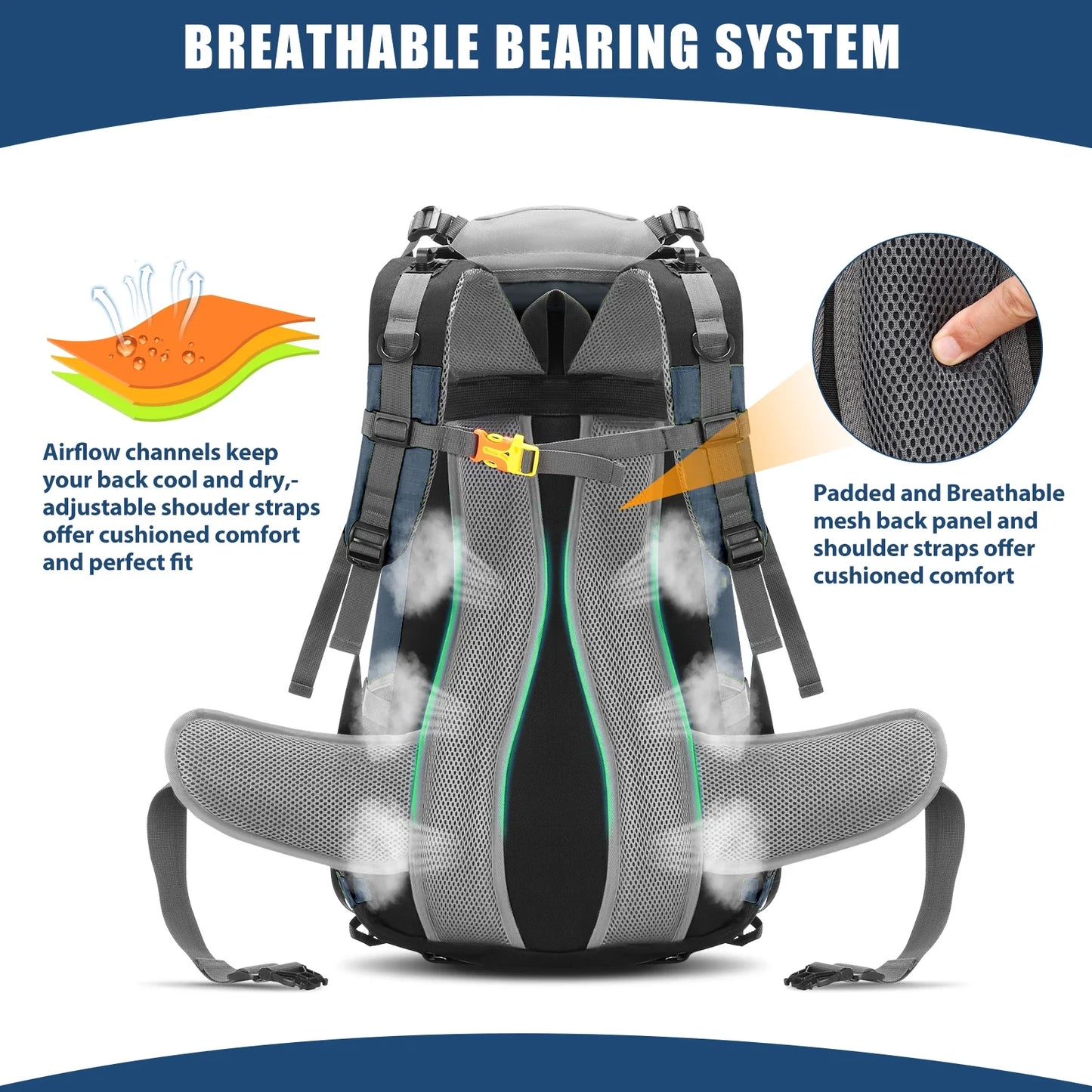 50L Waterproof Hiking Camping Backpack – Outdoor Travel Climbing Trekking Bag with Rain Cover