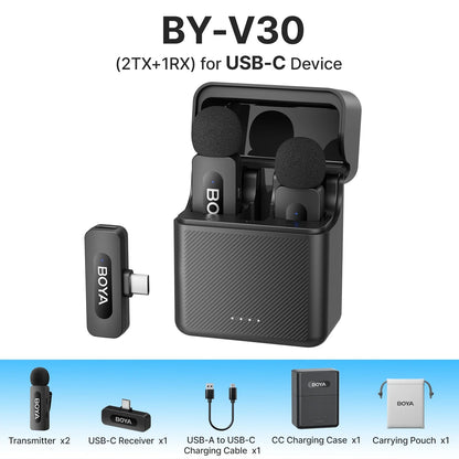 BOYA BY-V3 Wireless Lavalier Microphone – Lapel Mic for iPhone, iPad, Android, USB-C, Gaming, Video Recording & Streaming