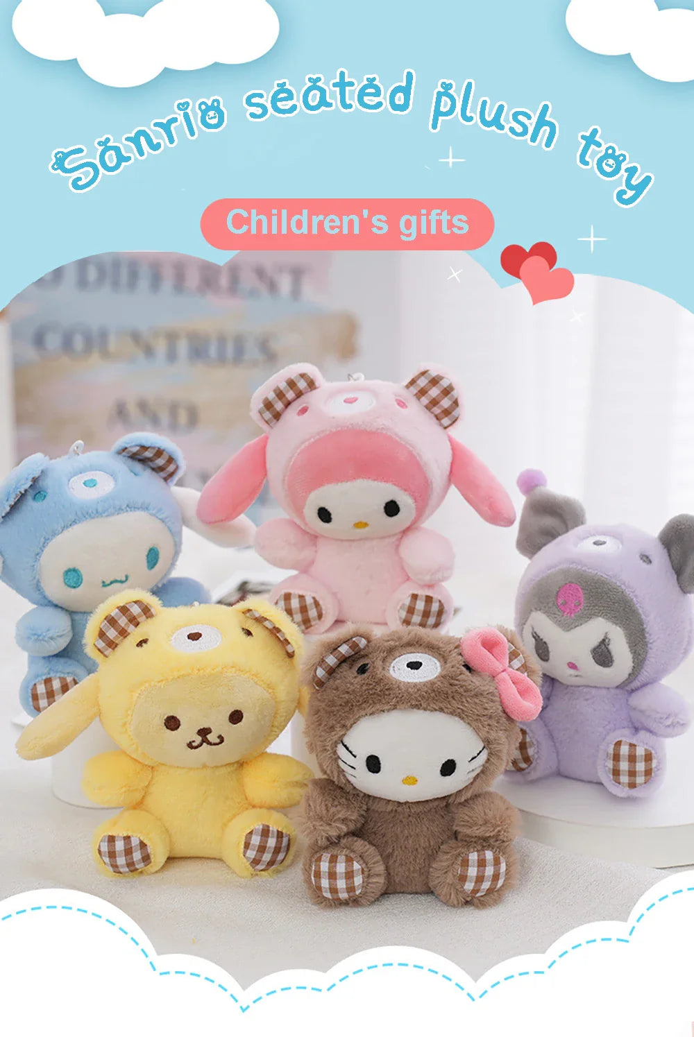 Sanrio Kawaii Plush Keychain — Hello Kitty, My Melody, Kuromi & Cinnamoroll Stuffed Cartoon Doll Pendant for Backpack Decoration