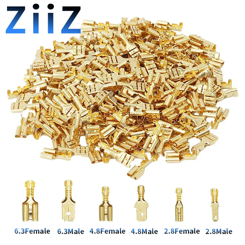 100PCS 2.8/4.8/6.3mm Male & Female Crimp Terminal Connectors – Gold & Silver Wire Connectors for Car & Electronics