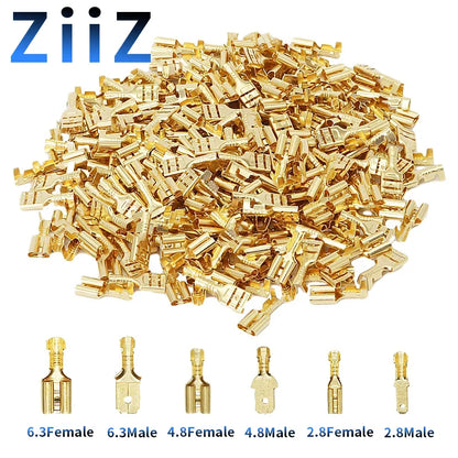 100PCS 2.8/4.8/6.3mm Male & Female Crimp Terminal Connectors – Gold & Silver Wire Connectors for Car & Electronics