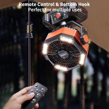 coldSky Portable Camping Fan — 4 LED Lanterns, 8 Speeds, 20000mAh Battery for Outdoor Use