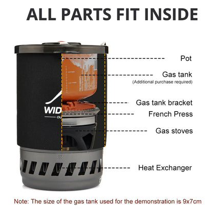 Widesea Camping Cooking System – Gas Stove Burner with Heat Exchanger, Coffee Pot & Cookware for Outdoor Tourism