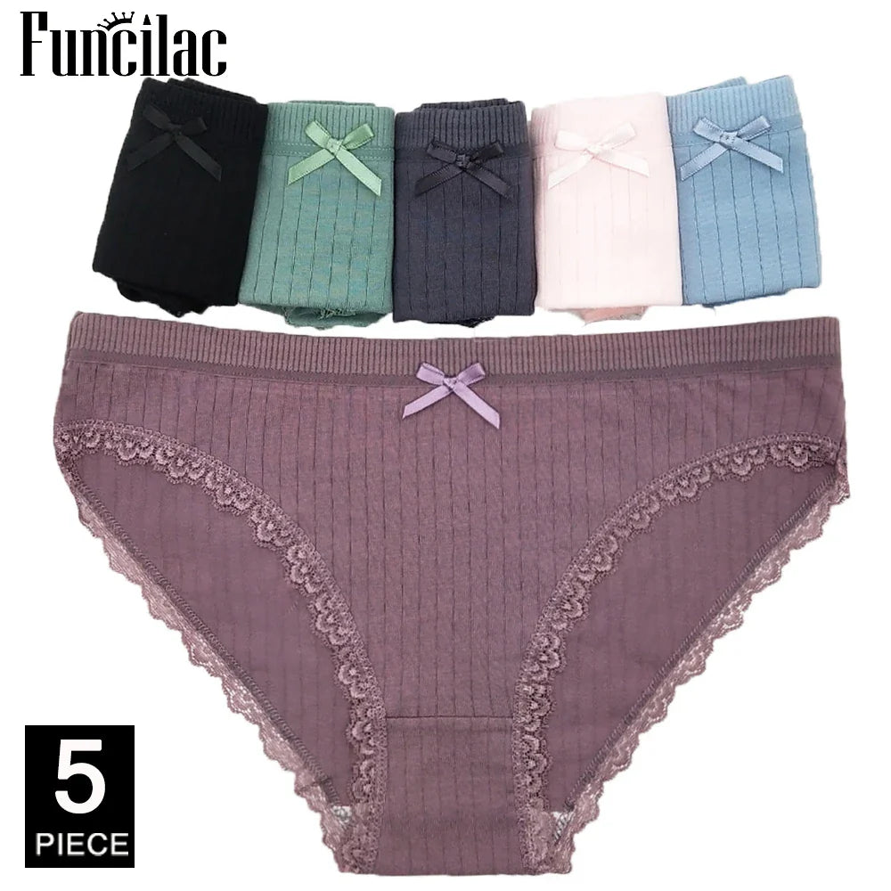 5-Pcs Women’s Cotton Panties Set – Sexy Bikini Briefs for Girls & Ladies, Free Shipping