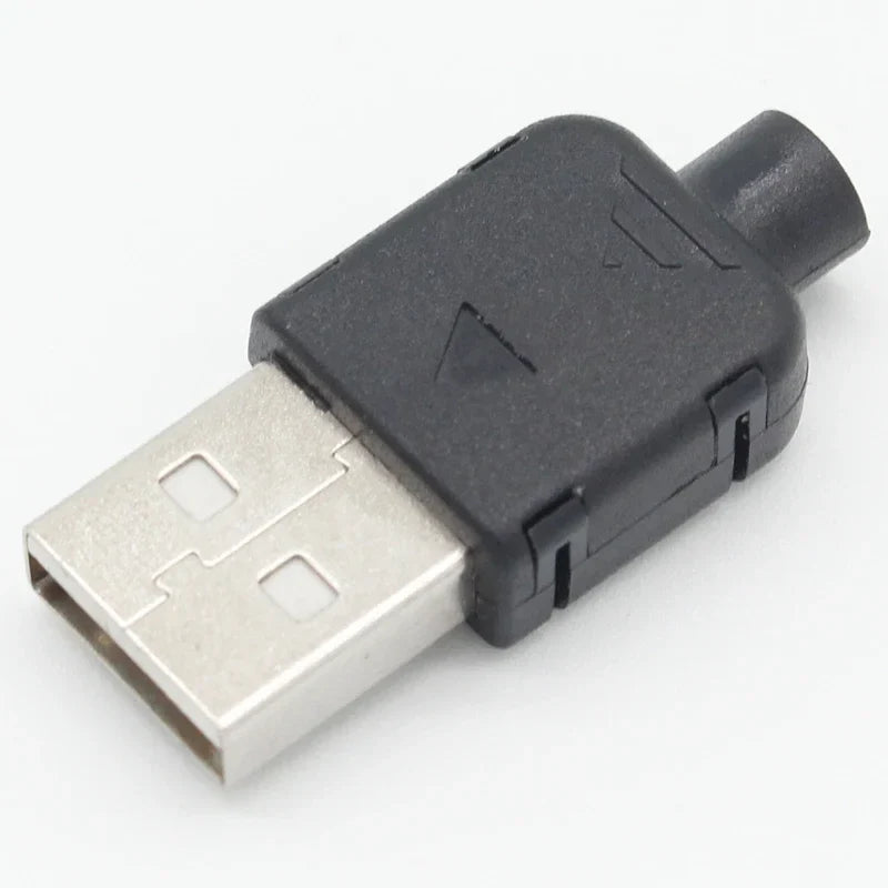 10-Pack USB 2.0 Type-A Male Connector Kit - 4 Pin Solder Assembly Plug Adapter for Data Connection