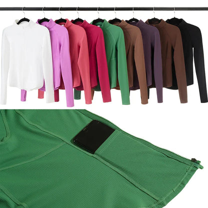 3PCS Women’s Fitness Yoga Set – Solid Color Ribbed Long Sleeve Top & High Waist Leggings, Breathable Workout Sportswear