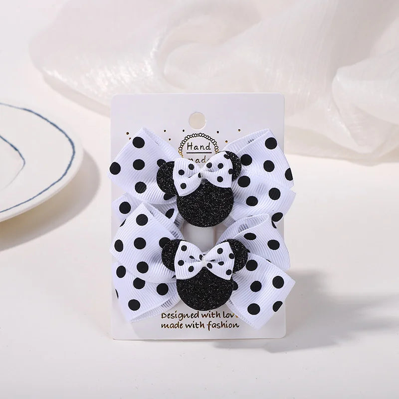 Girls' Polka Dot Bow Hair Clips - 2-Piece Cute Cartoon Hairpins for Toddlers & Babies
