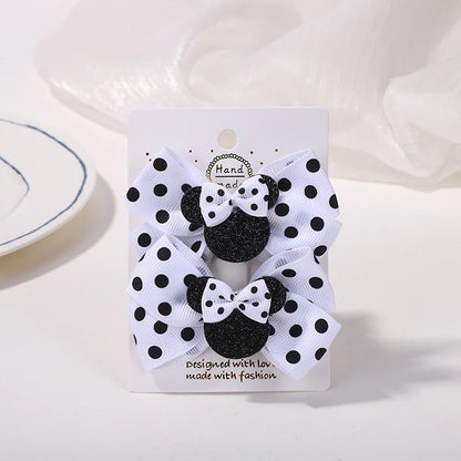 Girls' Polka Dot Bow Hair Clips - 2-Piece Cute Cartoon Hairpins for Toddlers & Babies